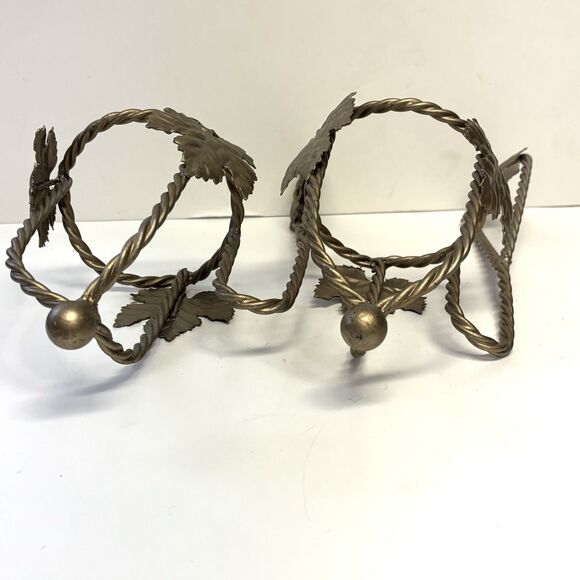 2 VTG Metal Wall Sconces Gold Tone Hanging Candle Holder Twisted Rope And Leaves - Picture 7 of 7